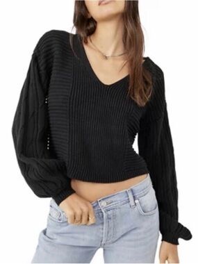 Free People When It Rains V Neck Sweater Top XS